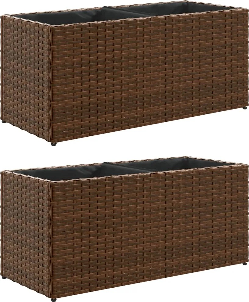 vidaXL Jardiniere grădină 2 ghivece 2 buc. maro 72x30x32 cm poliratan