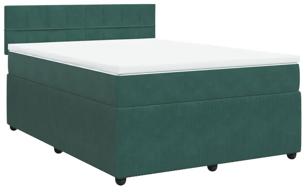 3287737 vidaXL Pat box spring cu saltea, verde închis, 140x190 cm, catifea