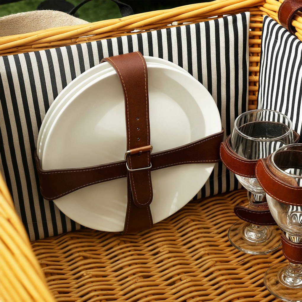 Outsunny Coș Picnic Răchită Bej cu Set | Aosom Romania