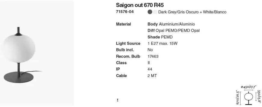 Lampa de iluminat exterior decorativ SAIGON 60/R45 gri/alb
