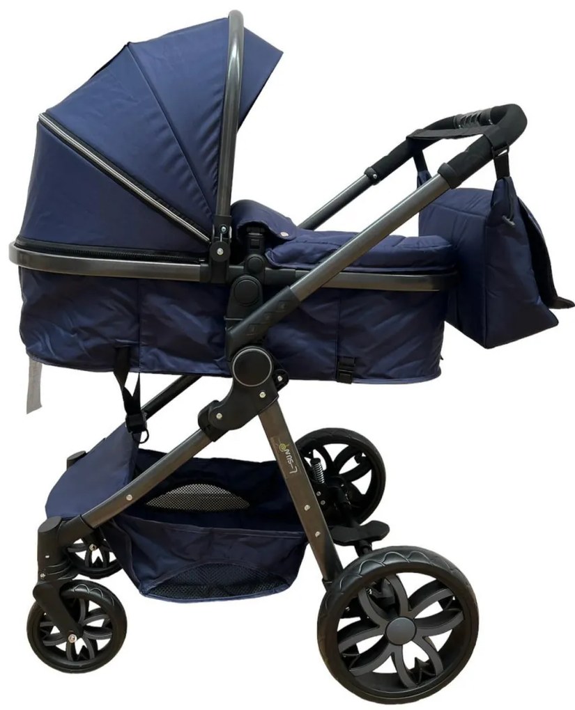 Carucior 2 in 1 cu cos de cumparaturi, transformabil, ușor și practic pentru copii 0-36 luni - CPC-34-bleumarin