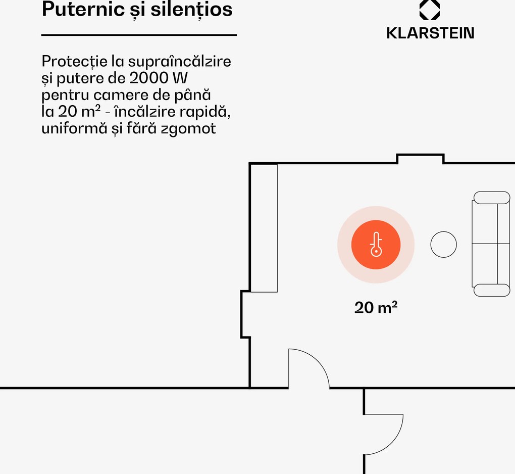 Klarstein Bornholm Smart, convector electric, 2000 W, WiFi, afișaj LED, cronometru, IP24, alb