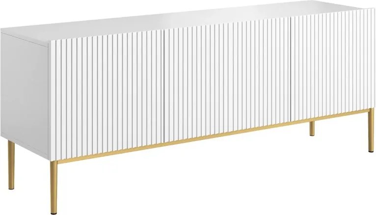 Comodă TV cu sertar Nicole 150 cm pe picioare metalice - alb mat / picioare aurii