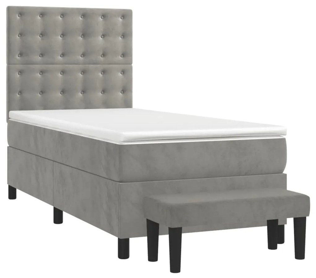 3138061 vidaXL Pat box spring cu saltea, gri deschis, 90x200 cm, catifea
