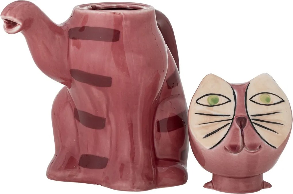 Ceainic din ceramică artizanală, multicolor, pictat manual în formă de pisică cu coadă curbată, 19x9x20,5 cm, 500 ml, „Missy"