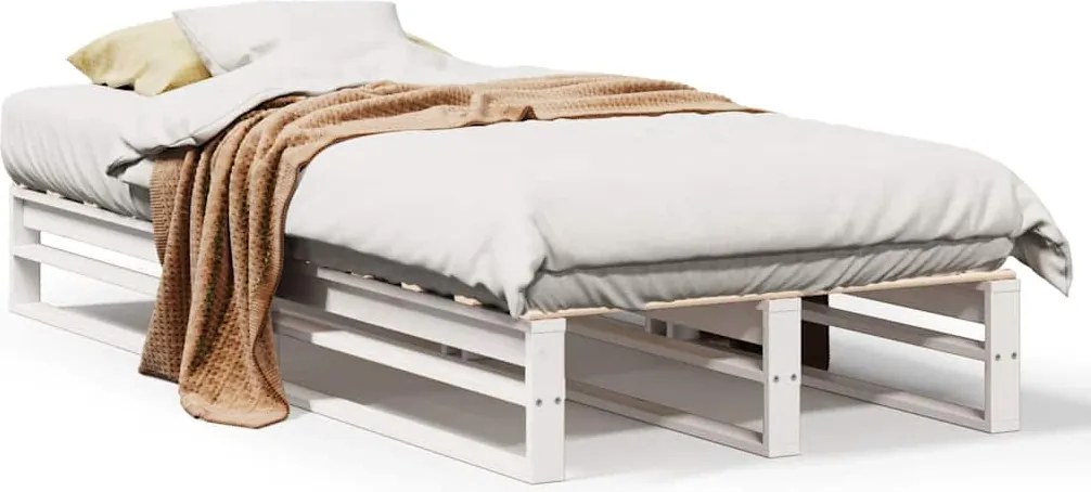 vidaXL Cadru de pat fără saltea, alb, 90x200 cm, lemn masiv pin
