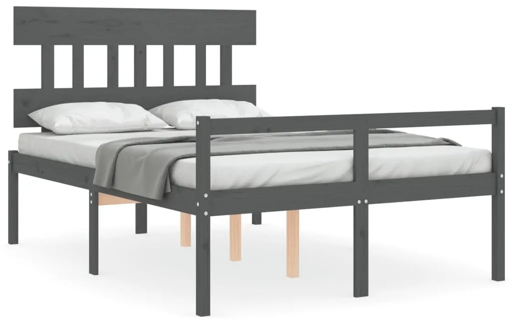 3195398 vidaXL Cadru de pat senior cu tăblie, 140x190 cm, gri, lemn masiv