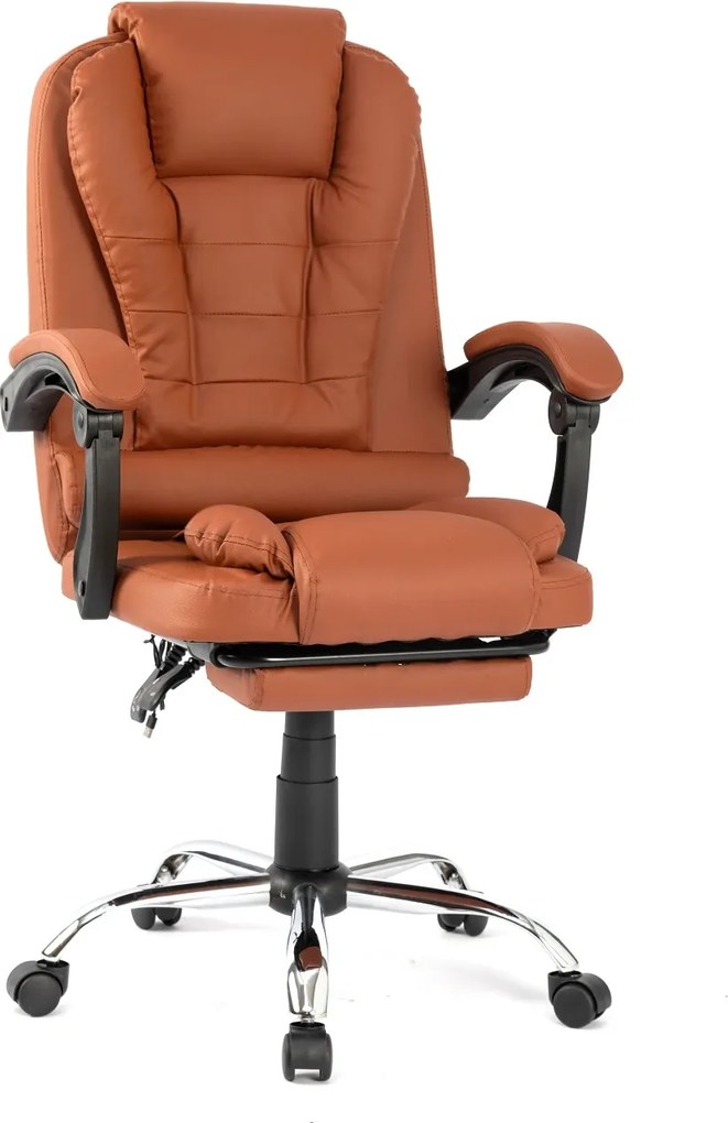 Scaun directorial, Masaj în perna lombară, Suport picioare, Rabatabil, piele PU, Maro Inchis