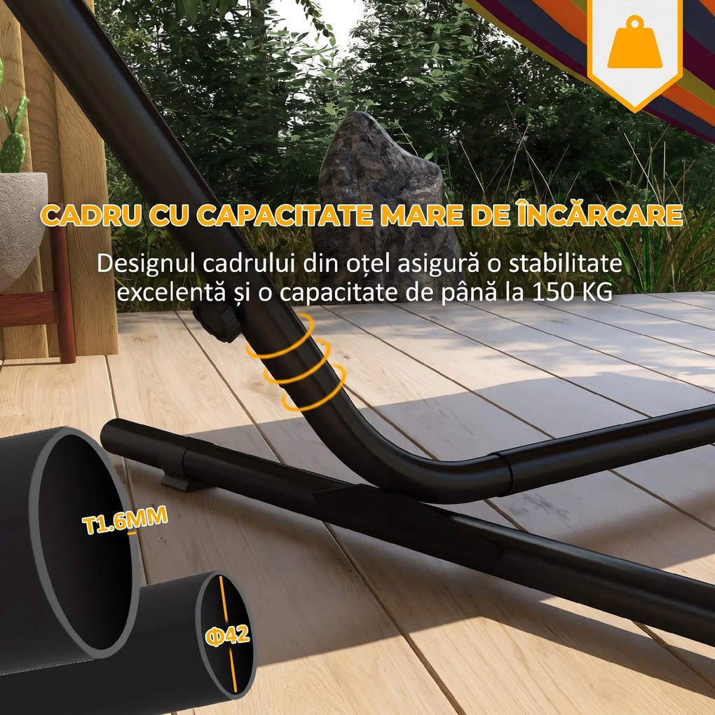 Outsunny Suport pentru hamac 9,4ft si suport lateral pentru tava, Suport pentru plasa de hamac cu cadru din otel, pentru hamacuri stil plasa