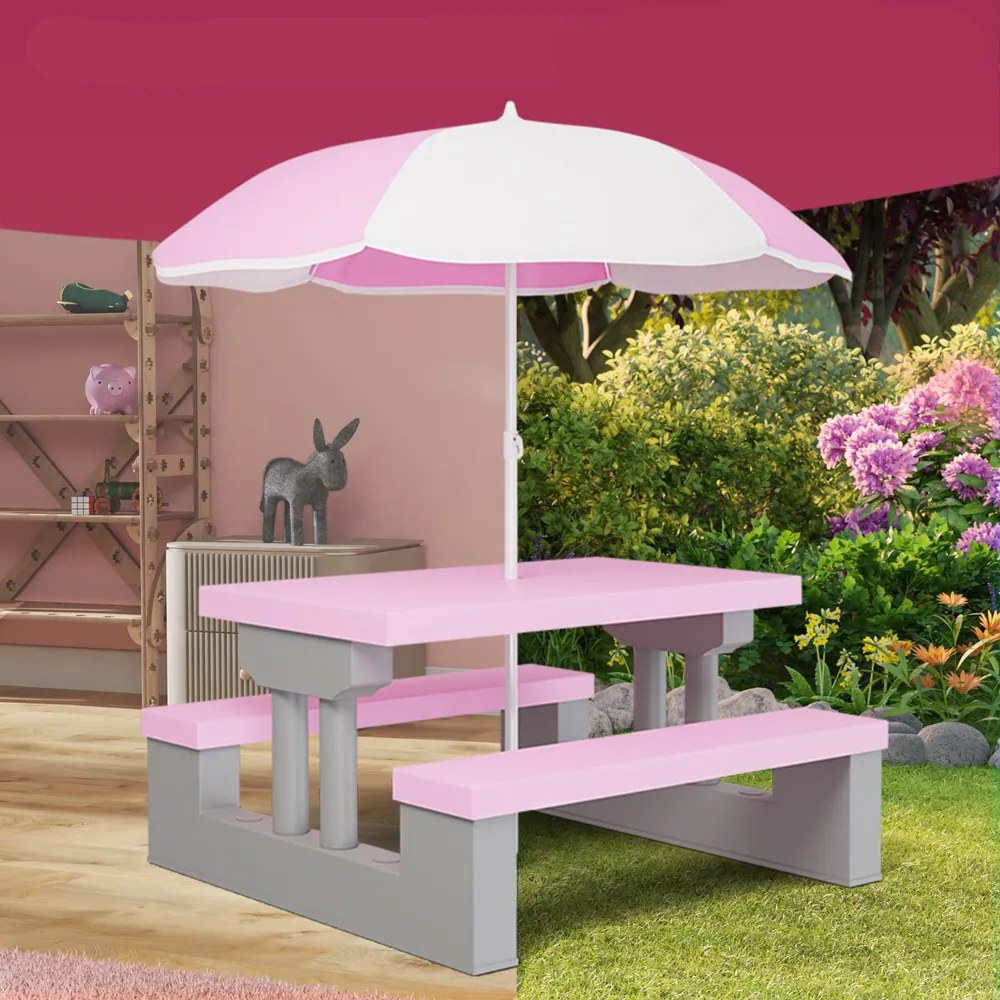 Set de șezut pentru copii cu umbrelă de soare JASMIN, 67x78,5x42,5cm, roz/gri Spielwerk