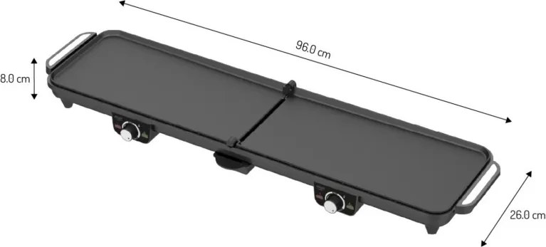 Grătar electric dublu pliabil Adler AD 6617, 3000 W, deschidere la 180°, 96 x 26 cm, plăci antiaderente, 2 termostate, tavă pentru grăsime, negru