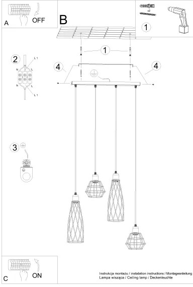 Lustră pe cablu Sollux SL.1167 SUBA 4xE27/15W/230V negru