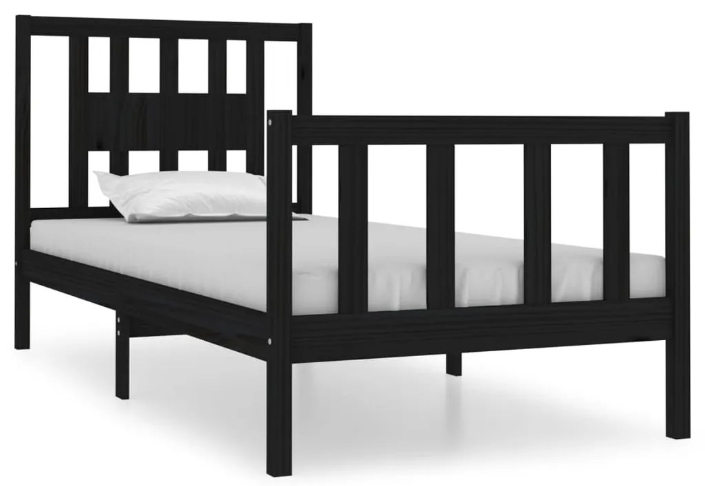 3104097 vidaXL Cadru de pat single, negru, 90x190 cm, lemn masiv