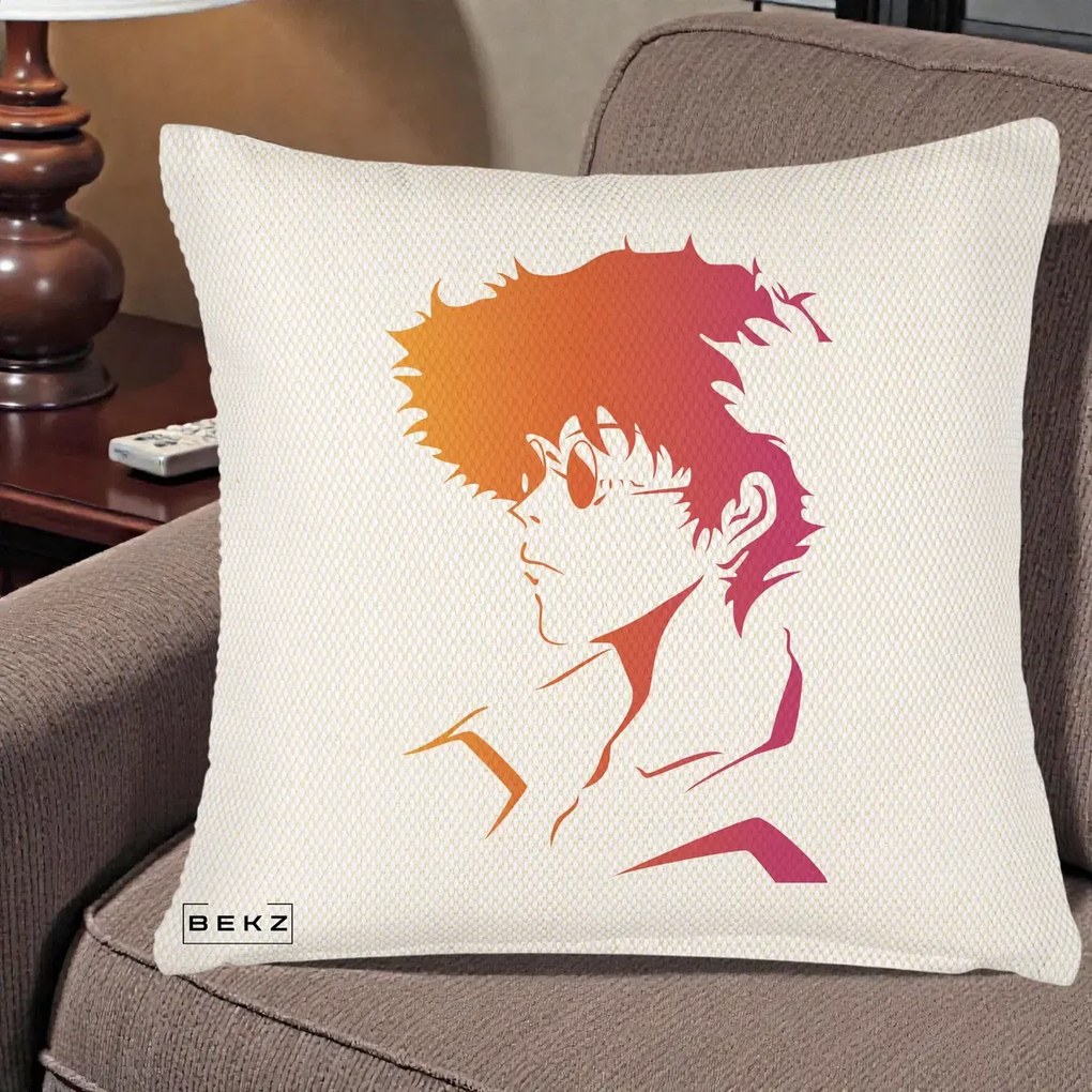 Perna Decorativa Cowboy Bebop Spike Silueta Gradient, 40x40 cm, Crem Reliefat, Husa Detasabila, Perna Inclusa, BEKZ®
