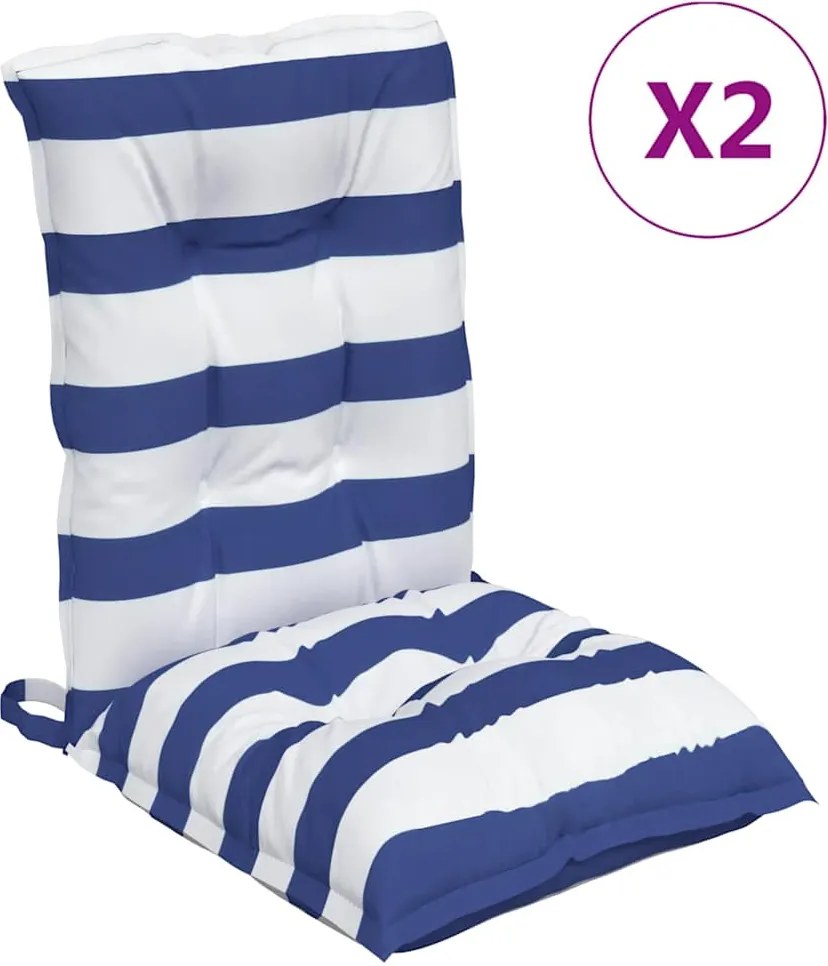 vidaXL Perne de scaun spătar mic, 2 buc. dungi albastre&albe, textil