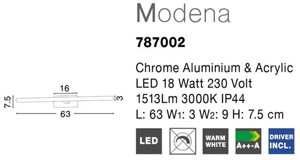 Aplica perete LED pentru baie IP44 Modena 18W NVL-787002