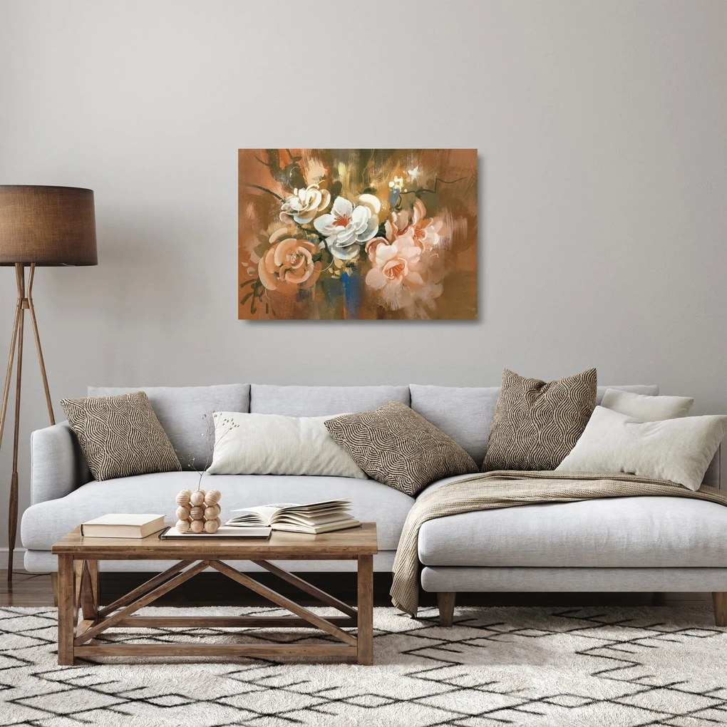 Tablou pe sticlă - Buchet de flori pictat (70x50 cm)