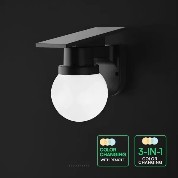 Lampă solară LED de perete LED/3,7V 3000/4000/6400K IP54 1800 mAh neagră + telecomandă