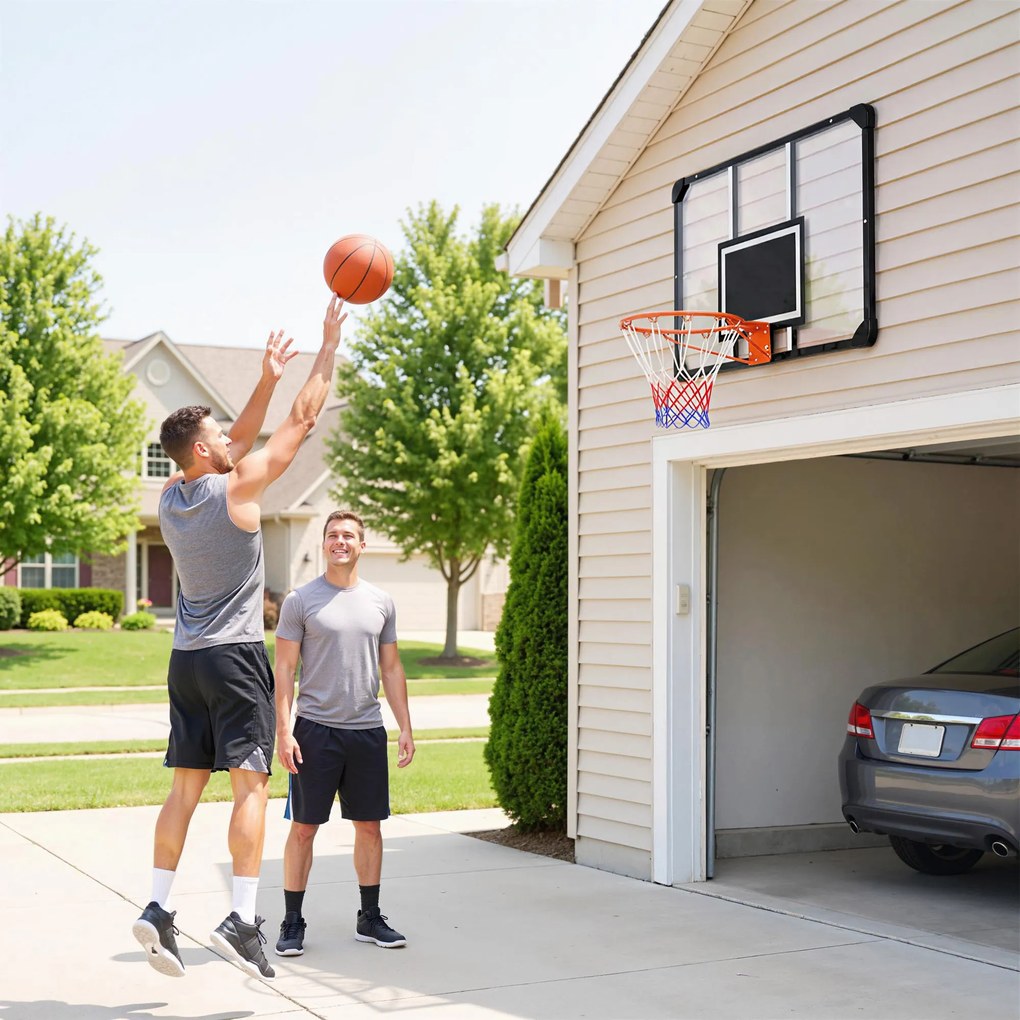 SPORTNOW Coș de Baschet de Perete pentru Exterior 113 x 73 cm, Inel Ø45 cm și Plasă, Negru | Aosom Romania