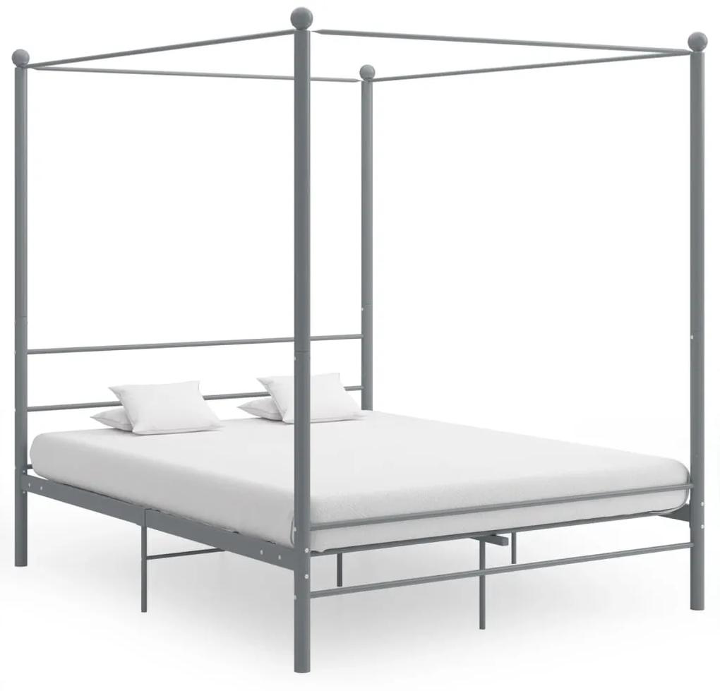 325065 vidaXL Cadru de pat cu baldachin, gri, 160x200 cm, metal