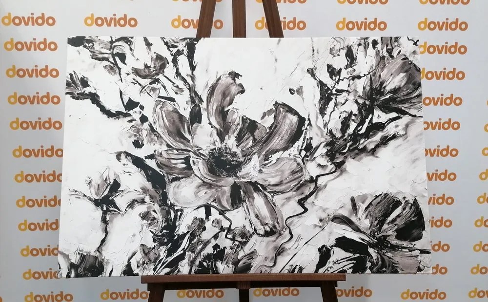 Tablou florile verii pictate în design alb-negru