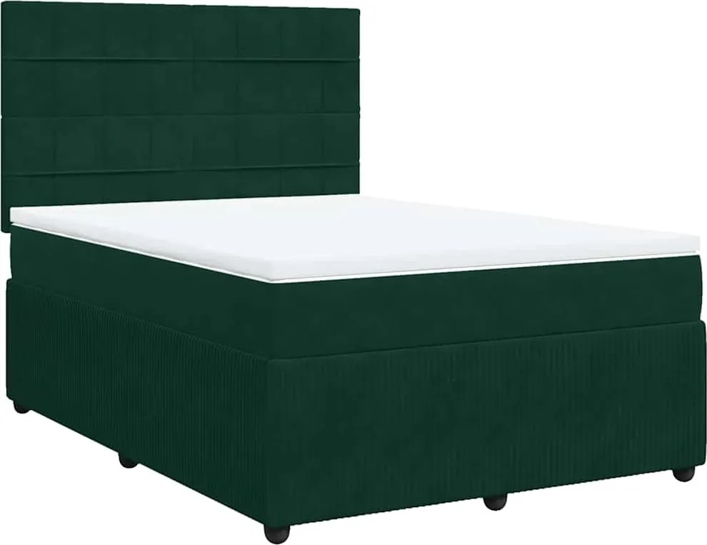 vidaXL Pat box spring cu saltea, verde închis, 140x200 cm, catifea