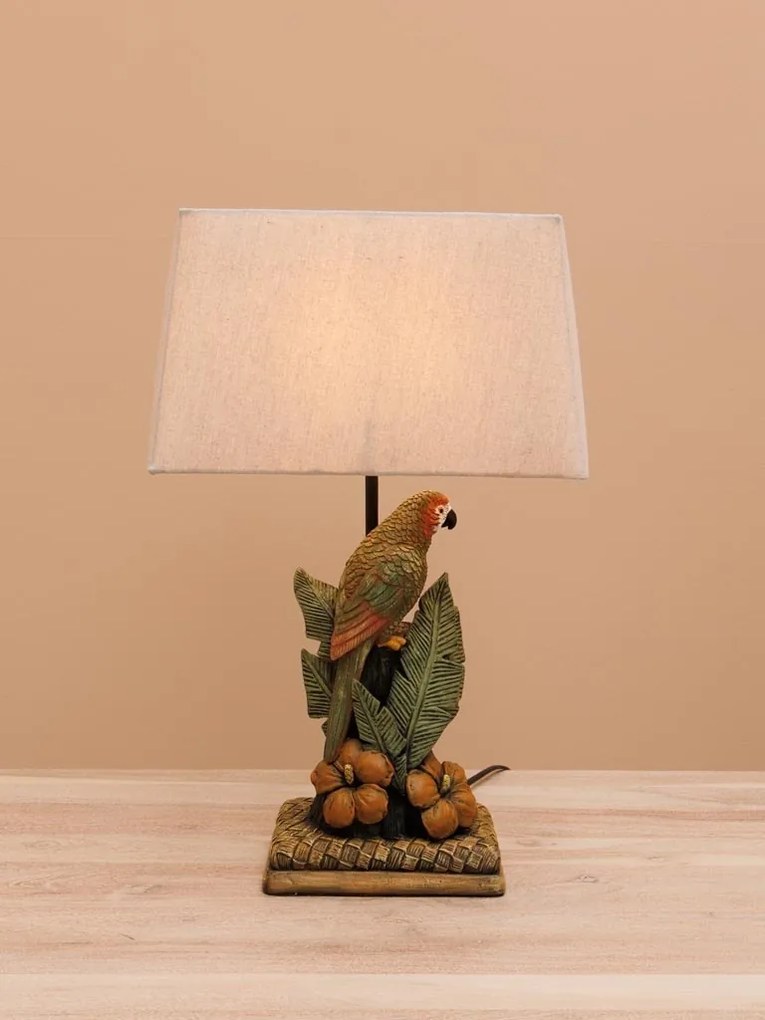 Lampa de masa, din rasina, cu abajur din in, Parrot