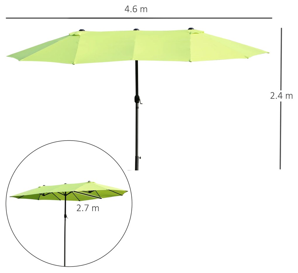 Umbrela de Gradina Outsunny, manivela, Otel si Poliester, Verde Deschis 460x270x240cm | Aosom RO