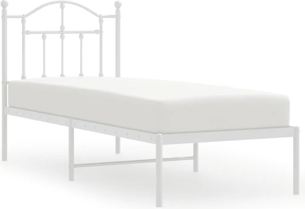 vidaXL Cadru de pat metalic fără saltea, cu tăblie, alb, 75x190 cm