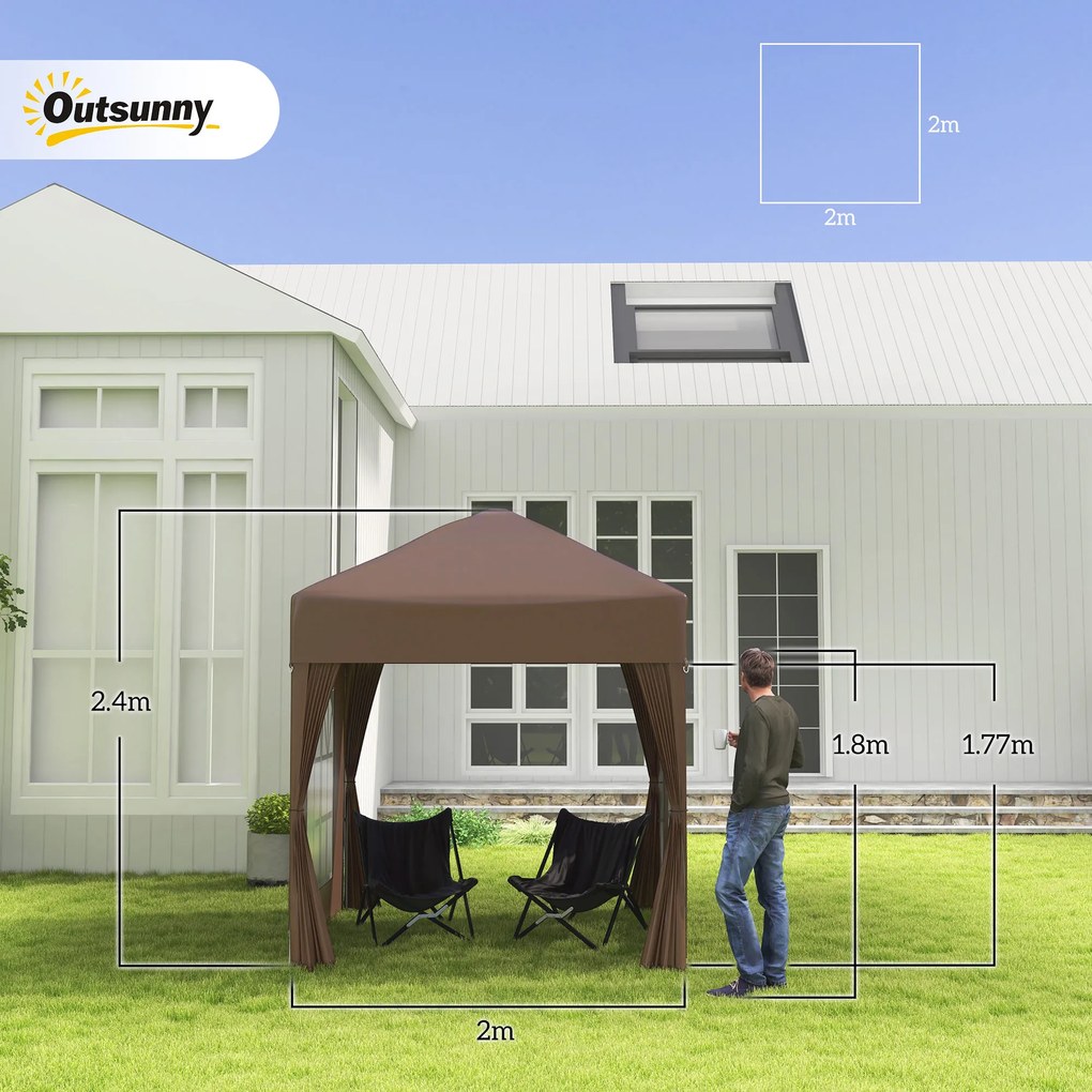 Outsunny Cort 2x2 m impermeabil cu 4 pereti detasabili, cort pliabil din metal si poliester cu husa de transport, alb