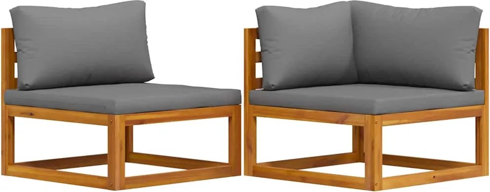 vidaXL Set canapea 2 piese cu perne gri închis, lemn masiv de acacia