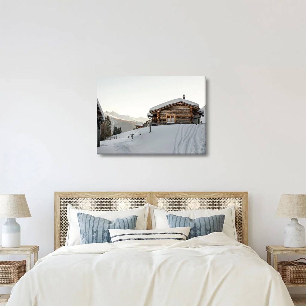 Tablou - cabana montană în zăpadă (70x50 cm)