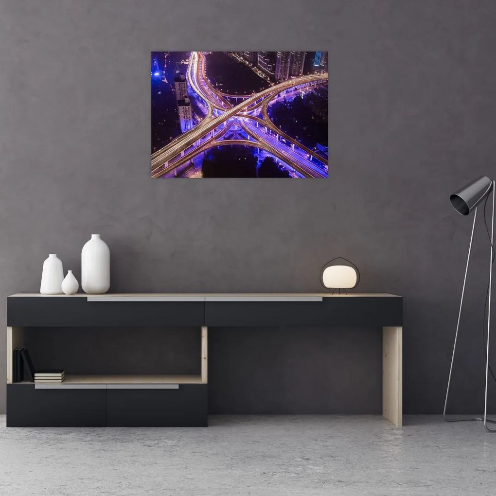Tablou pe sticlă cu o interesecție mare noapte (70x50 cm)