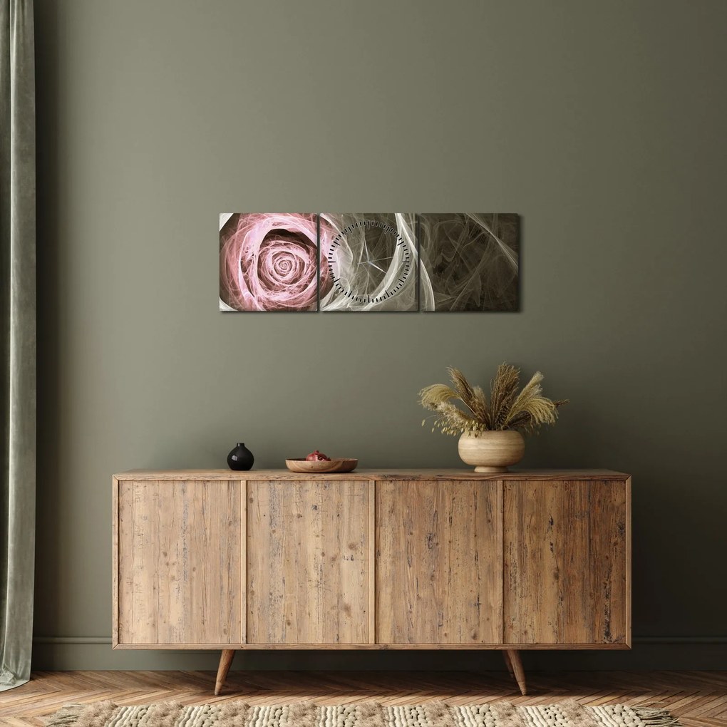 Tablou - Abstract trandafir roz deschis roz (cu ceas) (90x30 cm)