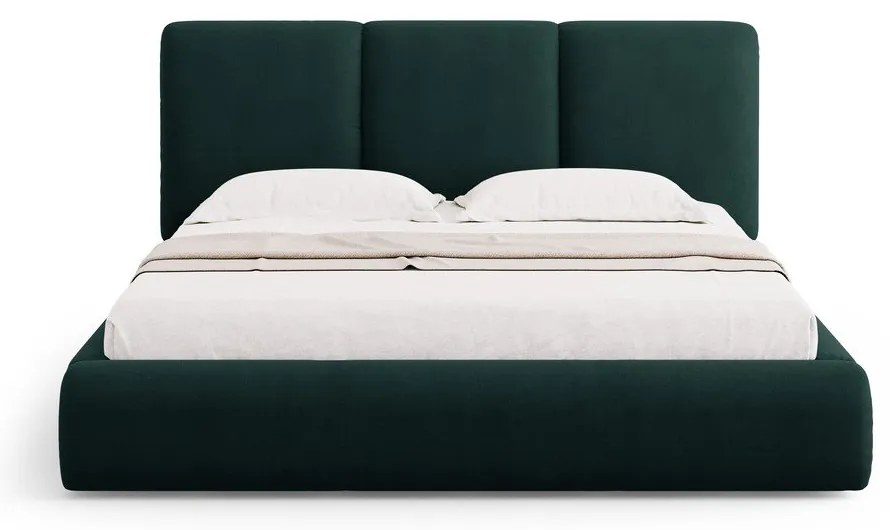 Pat matrimonial verde închis tapițat cu spațiu de depozitare și somieră 140x200 cm Brody – Mazzini Beds