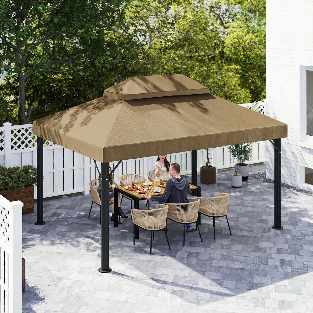 Outsunny Prelată de schimb pentru pavilion 4 x 3 m, acoperiș dublu cu orificii de scurgere, poliester 370 g/m², beige | Aosom Romania