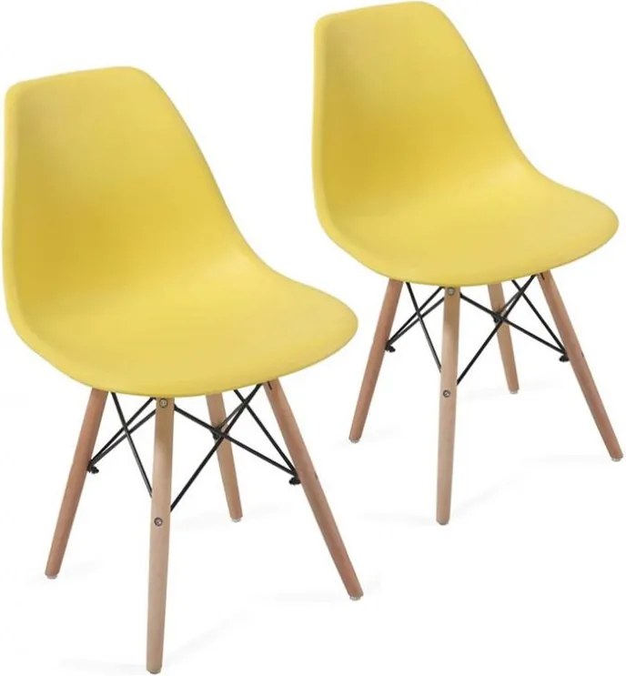 Set de scaune de luat masă din plastic, 2 bucăți, galben