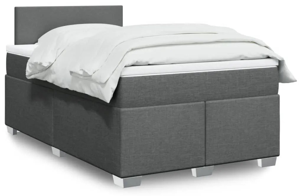 vidaXL Pat box spring cu saltea, gri închis, 120x190 cm, textil