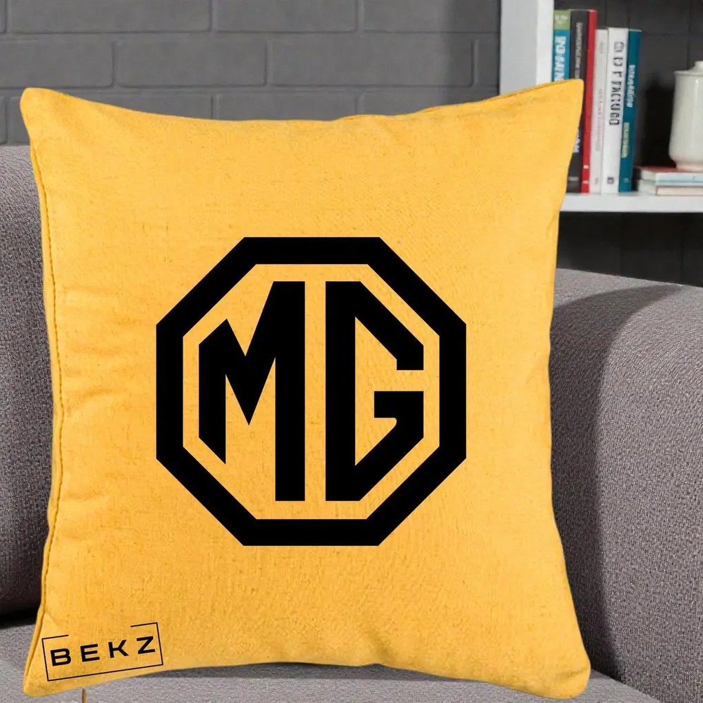 Perna Personalizata cu emblema MG, 40x40 cm, Galben, Husa Detasabila, Perna Inclusa, BEKZ®