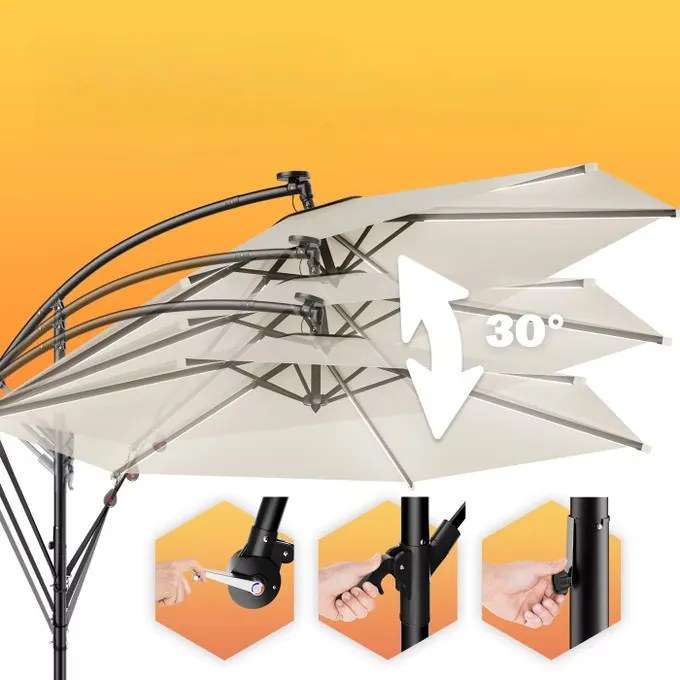 Deuba Umbrelă solară Mali cu LED Ø330 cm - crem