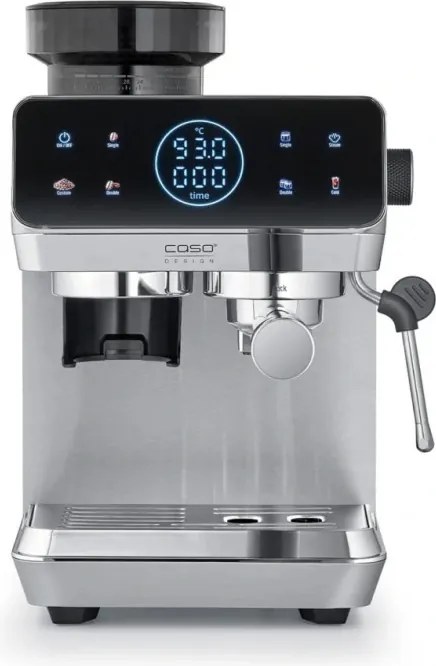 Espressor manual Caso EspressoGourmet&Grind, 1500 W, 20 bar, 1,8 l, Ulka, Spumare lapte, Cold Brew, Comanda tactila, Rasnita, Portafiltru, Otel inoxidabil