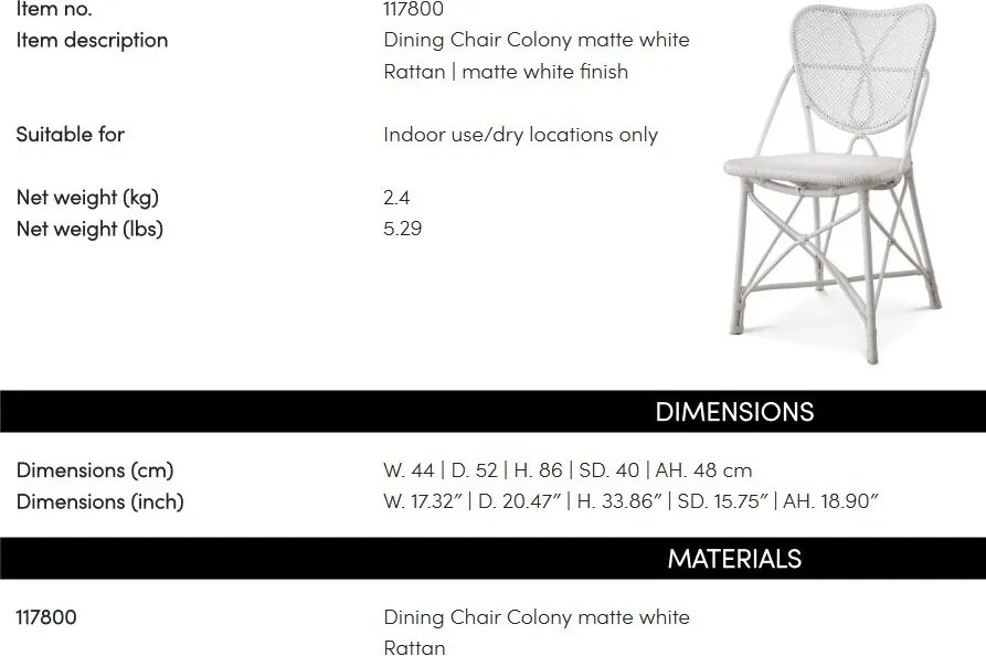 Scaun din ratan design LUX, Colony alb