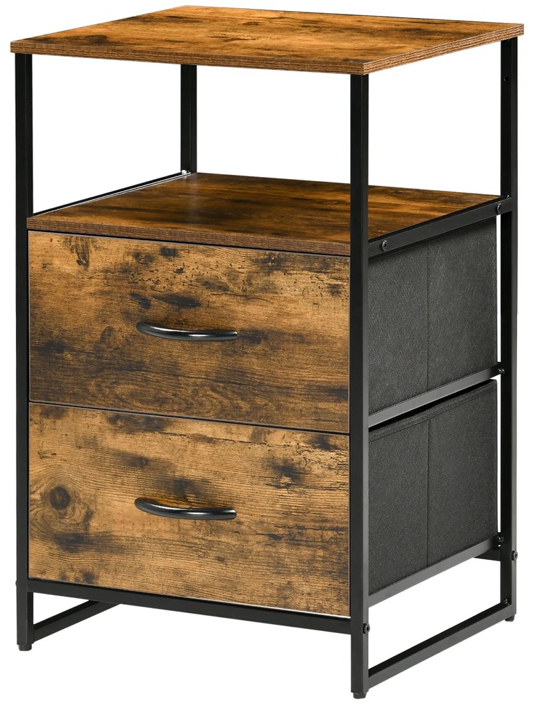 HOMCOM Noptieră cu 2 Sertare Material Textil Mobilier de Suport Mic cu Stil Industrial Comodă 2 sertare - 45 x 40 x 70,5 cm - Lemn și metal | Aosom Romania