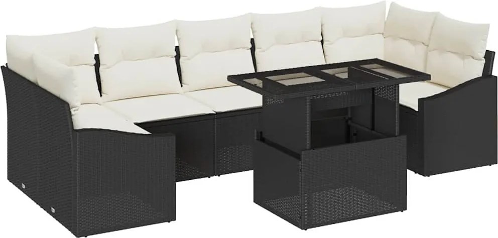 vidaXL Set de canapele pentru grădină 8 pcs Negru și Crem poliratan