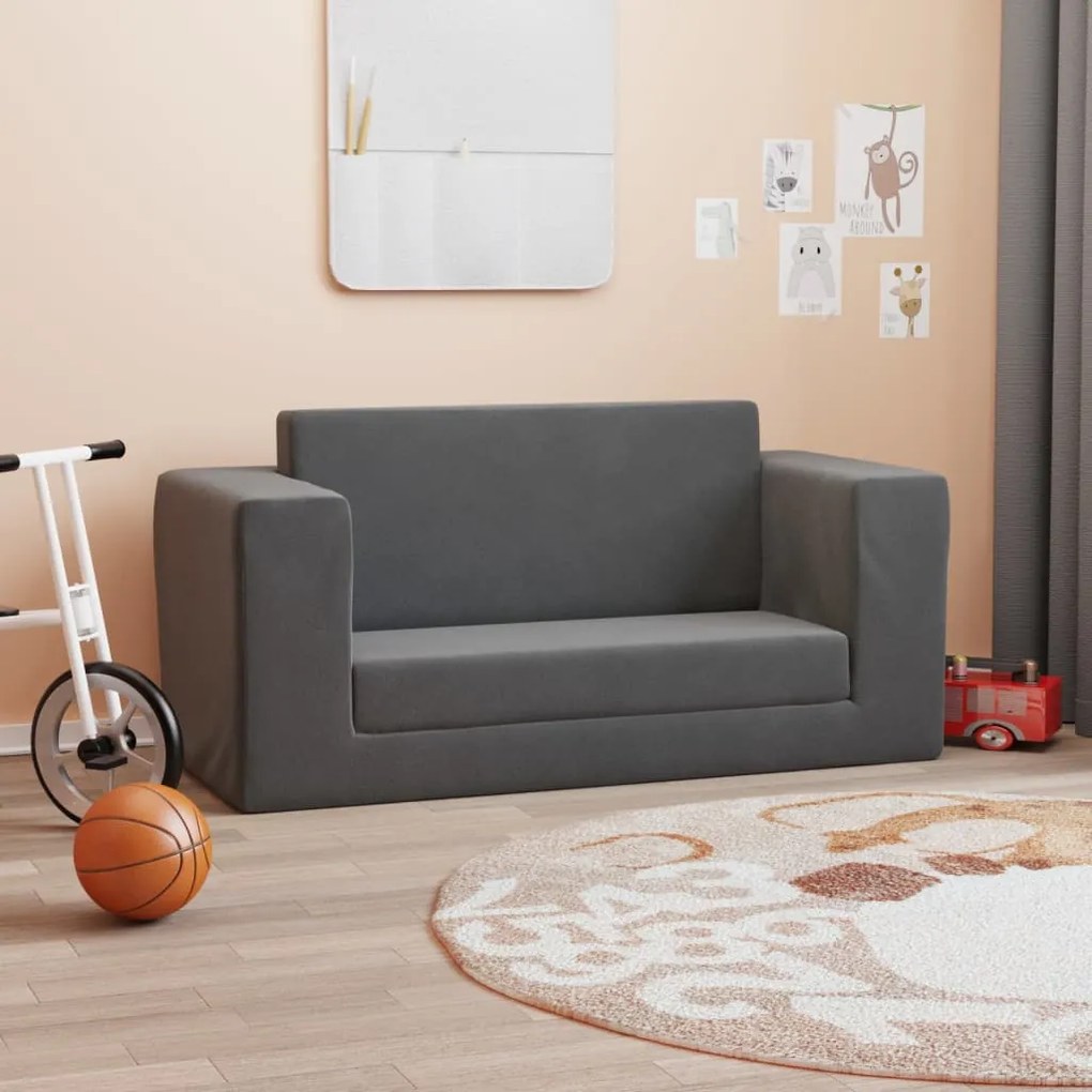 341853 vidaXL Canapea extensibilă de copii cu 2 locuri, antracit, pluș moale