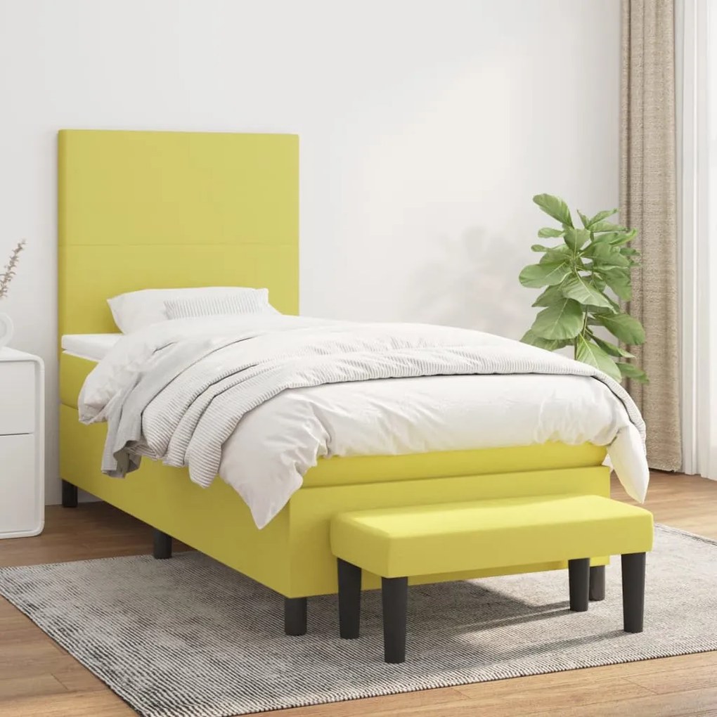 3136420 vidaXL Pat box spring cu saltea, verde deschis, 100x200 cm, textil