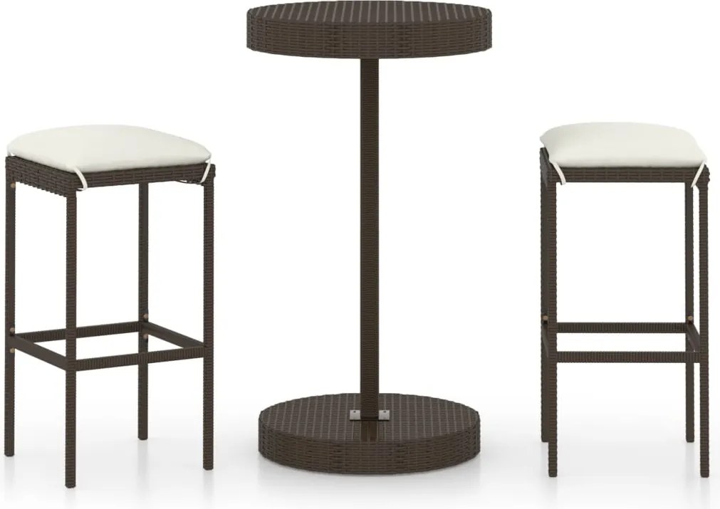 vidaXL Set mobilier bar de grădină, cu perne, 3 piese, maro, poliratan