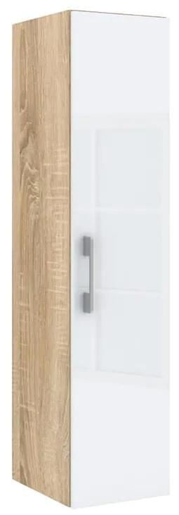 Stâlp de baie suspendat Zoja - Stejar sonoma din lemn de stejar cu uși luciu alb