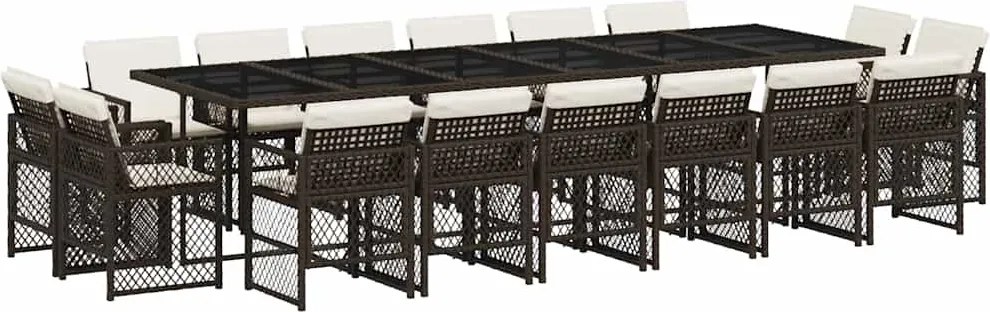 vidaXL Set mobilier de grădină cu perne, 17 piese, maro, poliratan
