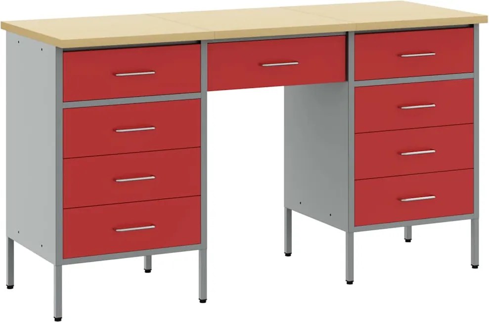 vidaXL Dulap de lucru cu sertar 3 pcs Roșu 150 x 55 x 85 cm